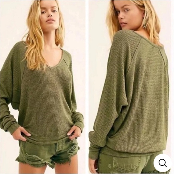 NWT Free People Santa Clara Thermal Ferngully Green Long Sleeve T-Shirt Sz S - Picture 1 of 9